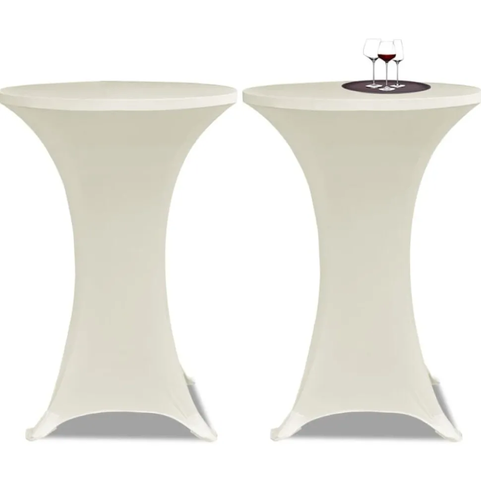 2 x Tischhusse für Stehtisch Stretchhusse Ø60 cm cremefarben