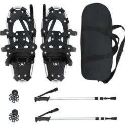 vidaXL 3 in 1 Schneeschuhe mit Wanderstöcken und Schwarz Silber Discount