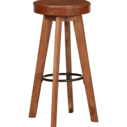 vidaXL Barhocker 2 Stk. Echtleder und Akazien-Massivholz Dunkelbraun New