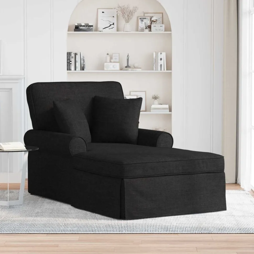 vidaXL Chaise Lounge mit Rock mit Kissen 3 pcs Schwarz Stoff
