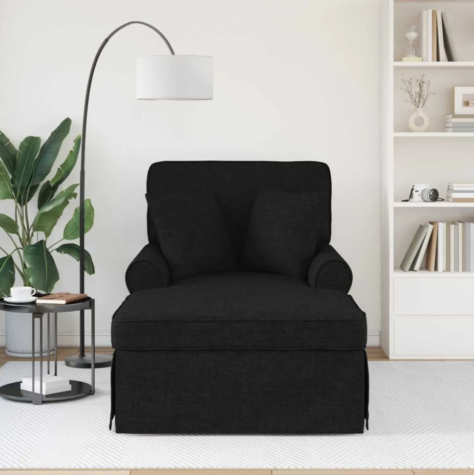 vidaXL Chaise Lounge mit Rock mit Kissen 3 pcs Schwarz Stoff
