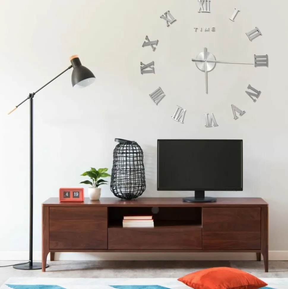 vidaXL 3D-Wanduhr Modernes Design Silbern 100 cm XXL