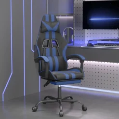 vidaXL Gaming-Stuhl mit Fußstütze Schwarz und Blau Kunstleder