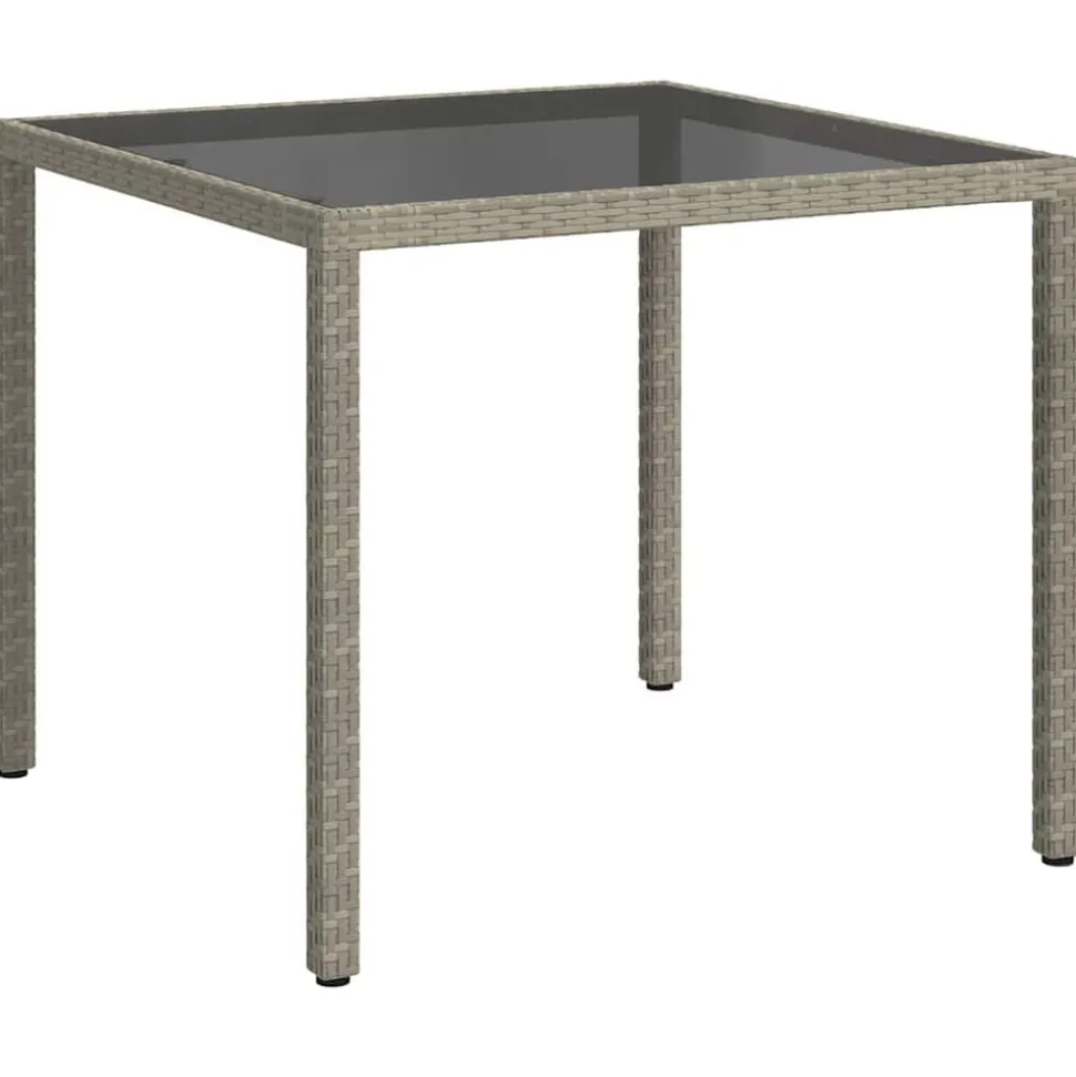 vidaXL Gartentisch 90x90x75 cm Gehärtetes Glas Poly Rattan Grau
