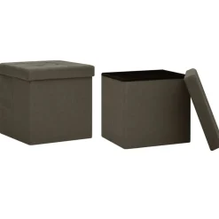 vidaXL Hocker mit Stauraum 2 Stk. Dunkelbraun Leinenoptik