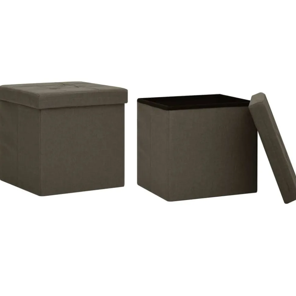 vidaXL Hocker mit Stauraum 2 Stk. Dunkelbraun Leinenoptik