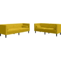 vidaXL 2-tlg. Chesterfield-Sofa-Set mit Nackenrollen Gelb Samt