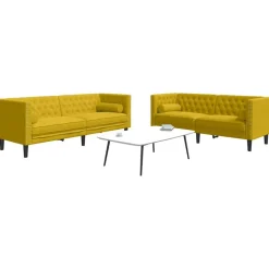vidaXL 2-tlg. Chesterfield-Sofa-Set mit Nackenrollen Gelb Samt