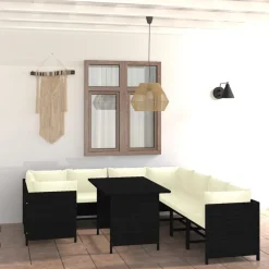 vidaXL 9-tlg. Garten-Lounge-Set mit Kissen Poly Rattan Schwarz