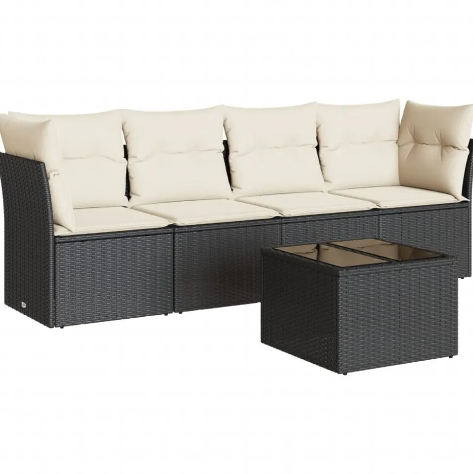 vidaXL 5-tlg. Garten-Sofagarnitur mit Kissen Schwarz Poly Rattan