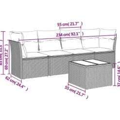 vidaXL 5-tlg. Garten-Sofagarnitur mit Kissen Schwarz Poly Rattan