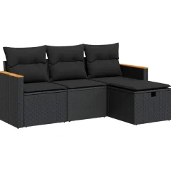 vidaXL 4-tlg. Garten-Sofagarnitur mit Kissen Schwarz Poly Rattan
