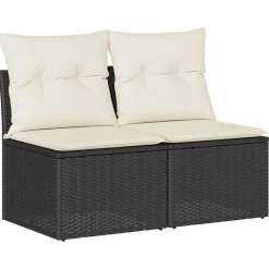 vidaXL 2-tlg. Garten-Sofagarnitur mit Kissen Schwarz Poly Rattan Schwarz und Creme Outlet