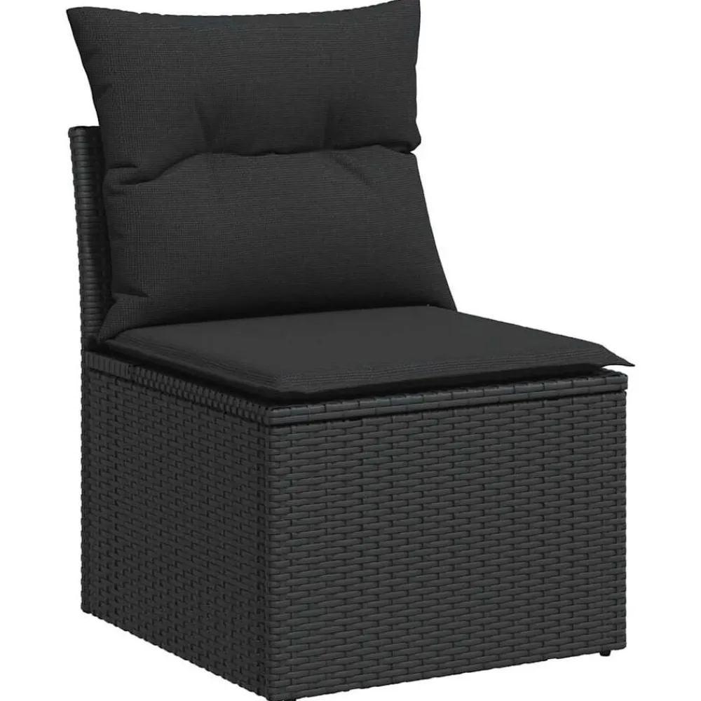 vidaXL 10-tlg. Garten-Sofagarnitur mit Kissen Poly Rattan Schwarz Clearance