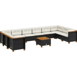 vidaXL 11-tlg. Garten-Sofagarnitur mit Kissen Schwarz Poly Rattan