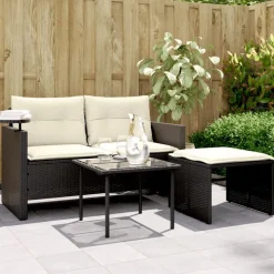 vidaXL 3-tlg. Garten-Sofagarnitur mit Kissen Schwarz Poly Rattan