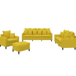 vidaXL 4-tlg. Sofagarnitur mit Kissen Gelb Samt