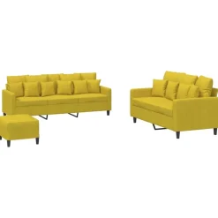 vidaXL 3-tlg. Sofagarnitur mit Kissen Samt Gelb Discount