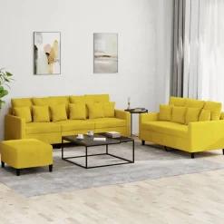 vidaXL 3-tlg. Sofagarnitur mit Kissen Samt Gelb Discount