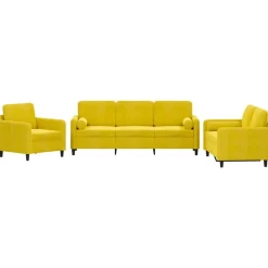 vidaXL 3-tlg. Sofagarnitur mit Kissen Samt Gelb