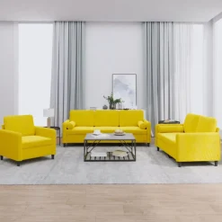 vidaXL 3-tlg. Sofagarnitur mit Kissen Samt Gelb
