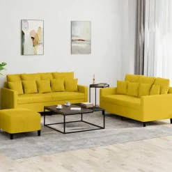 vidaXL 3-tlg. Sofagarnitur mit Kissen Gelb Samt