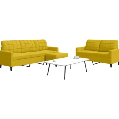 vidaXL 3-tlg. Sofagarnitur mit Kissen Gelb Samt