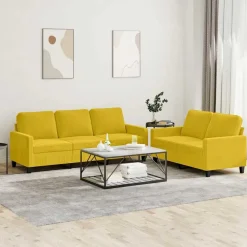 vidaXL 2-tlg. Sofagarnitur mit Kissen Samt Gelb
