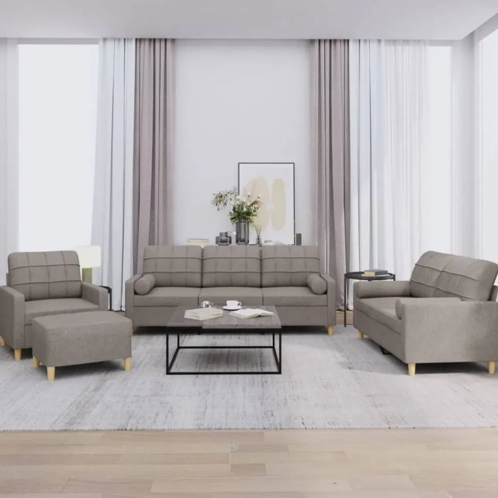 vidaXL 4-tlg. Sofagarnitur mit Kissen Taupe Stoff