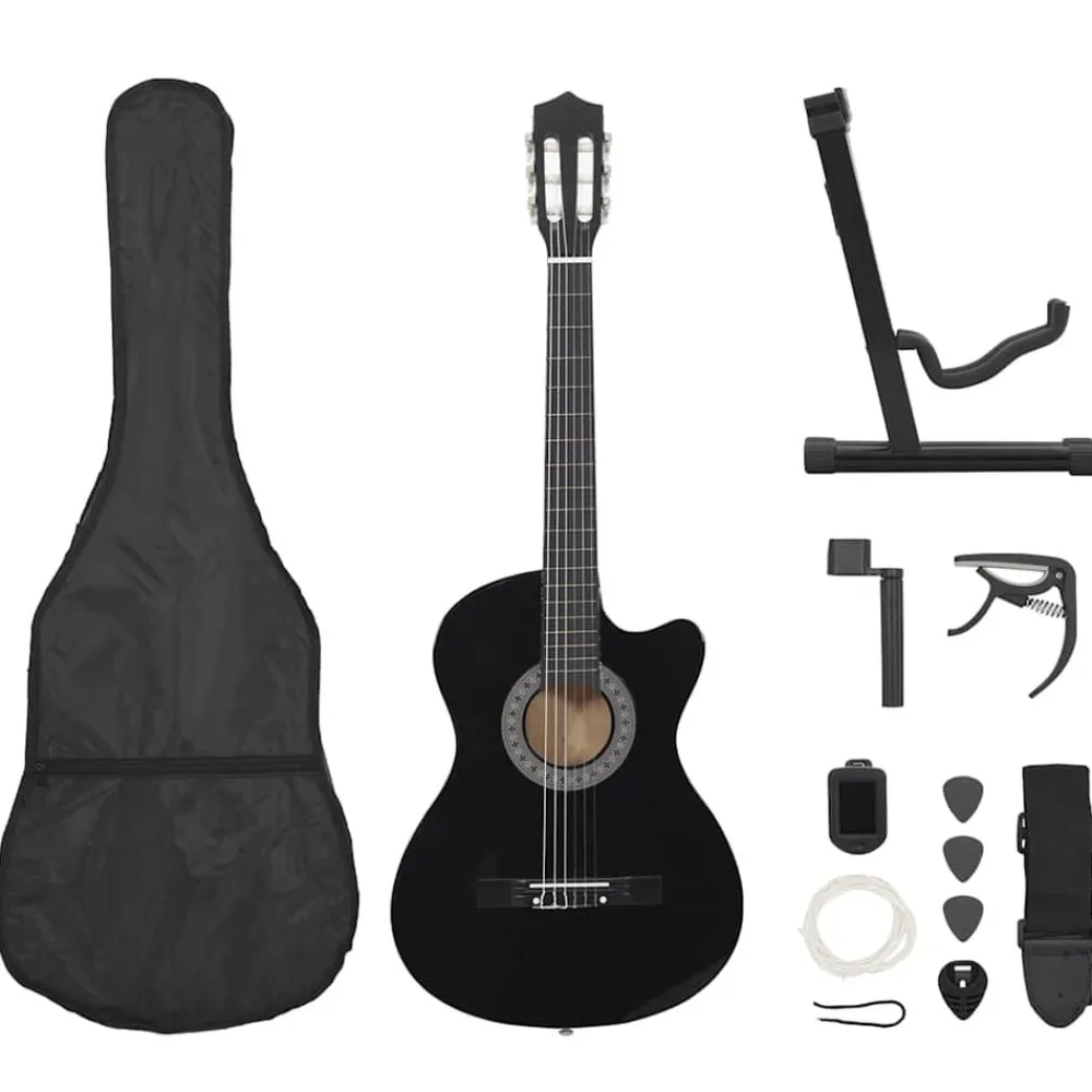 vidaXL 12-tlg Westerngitarre Set mit 6 Saiten 38" Schwarz Sale